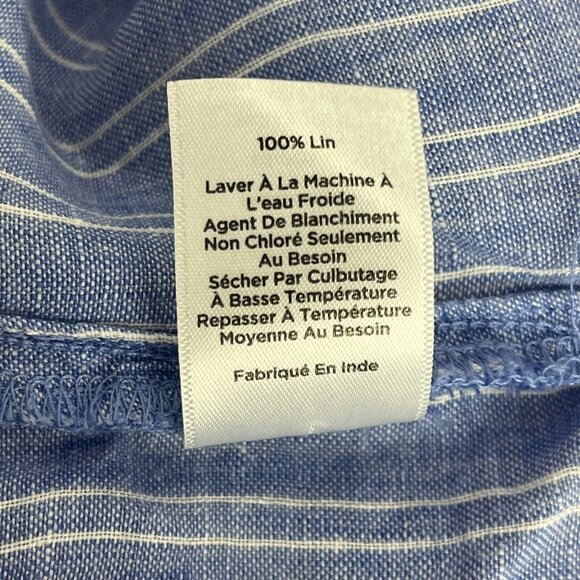 Talbots Top Women's Small Blue White Striped Linen Off Shoulder Button Front - Picture 7 of 8